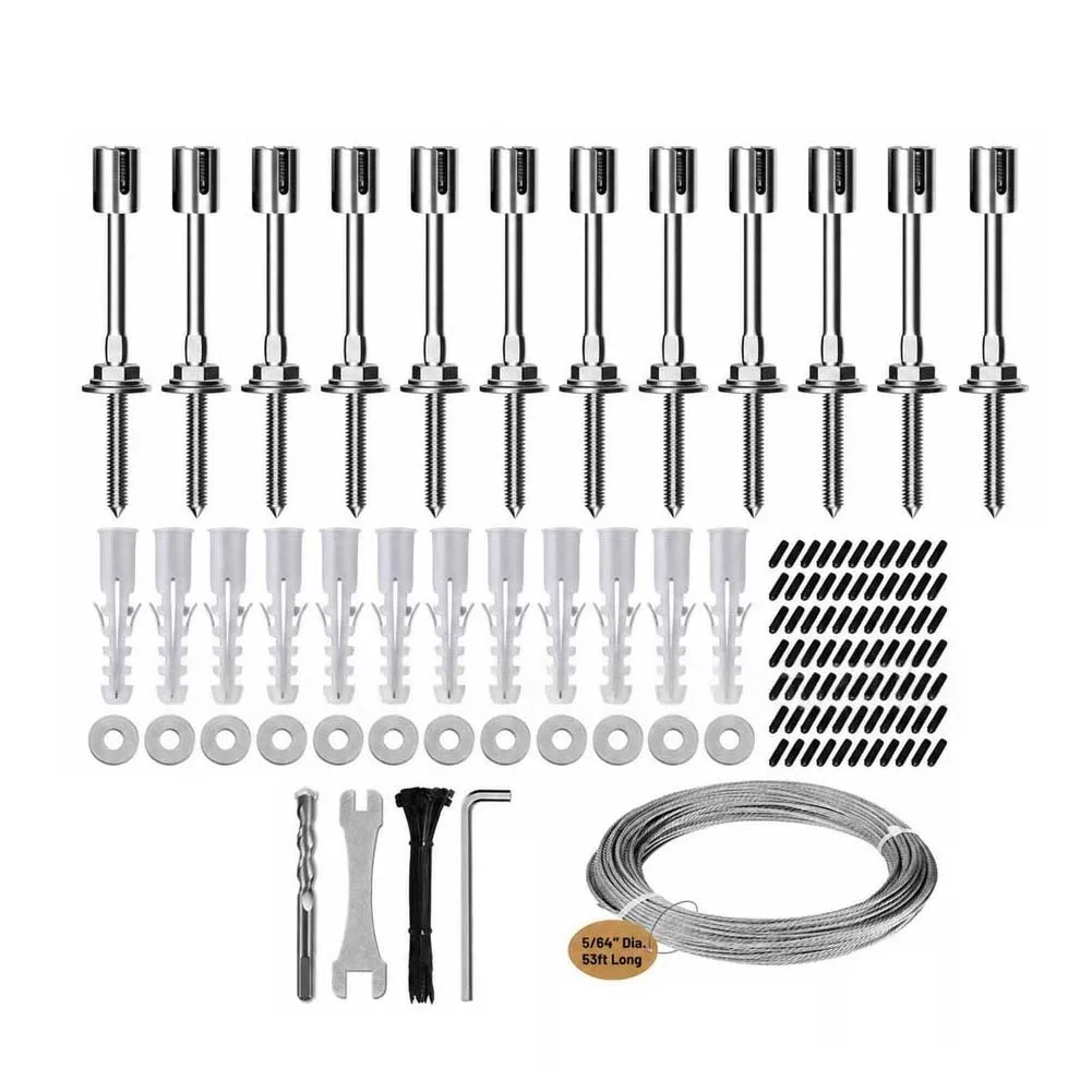 Stainless Steel 304 For Cross Clamp Kit for Climbing Plants on Garden Walls 2mm Wire Rope 12pcs 16m All in One Installation Set