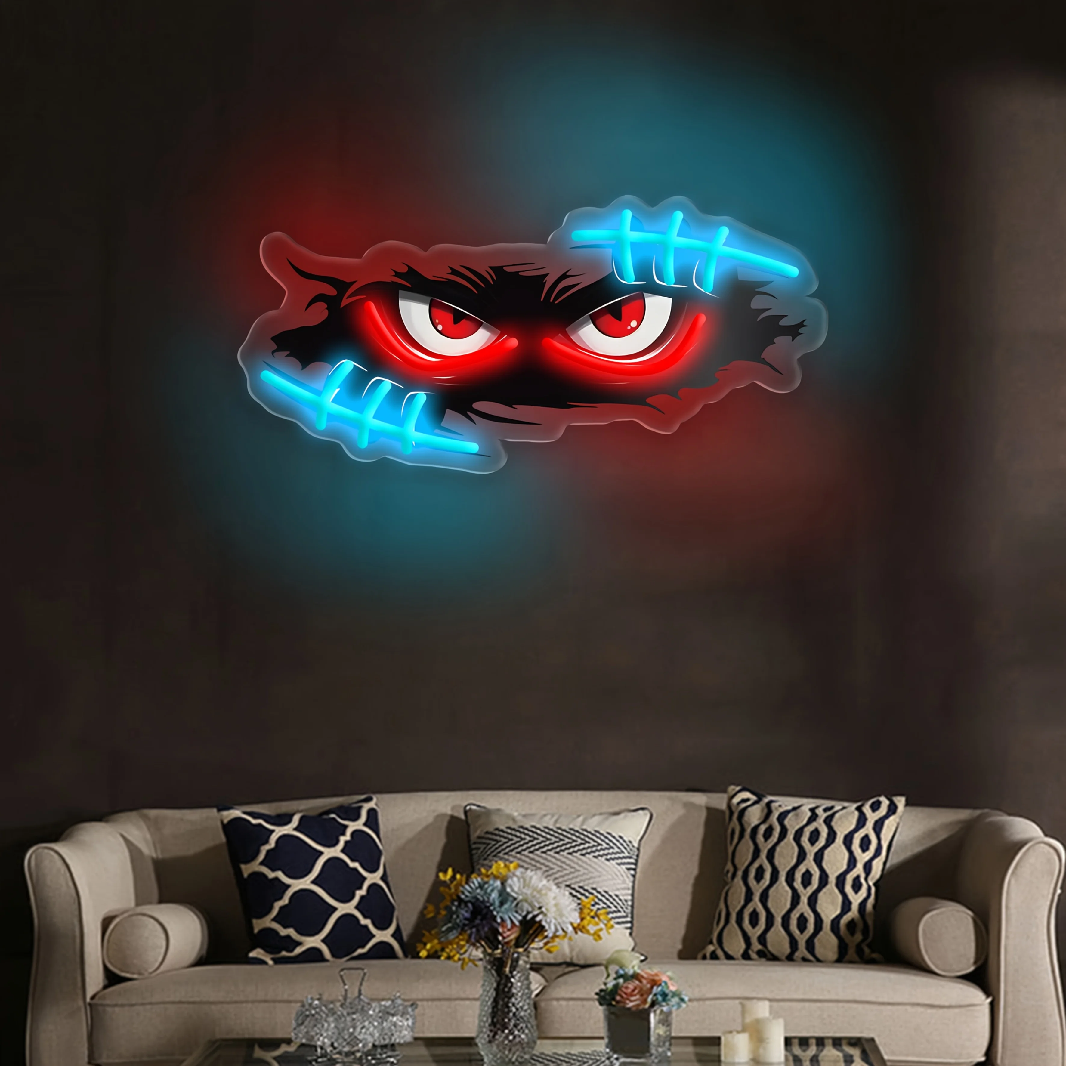 

Colorful Eyes Neon Sign Skull Neon Light Dimmable for Gunfight Game Man Cave Game Room Internet Bar Bedroom Decor Gift for Boy
