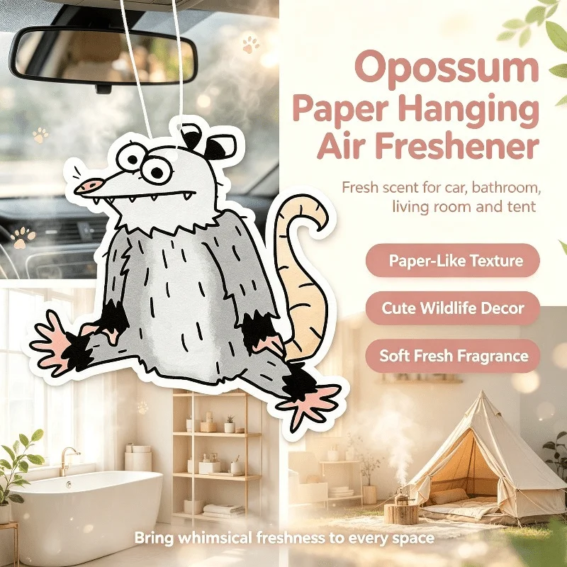 Car Air Freshener Funny Opossum Cartoon Hanging Scent Card for Car Interior Rearview Mirror Ornament Gift