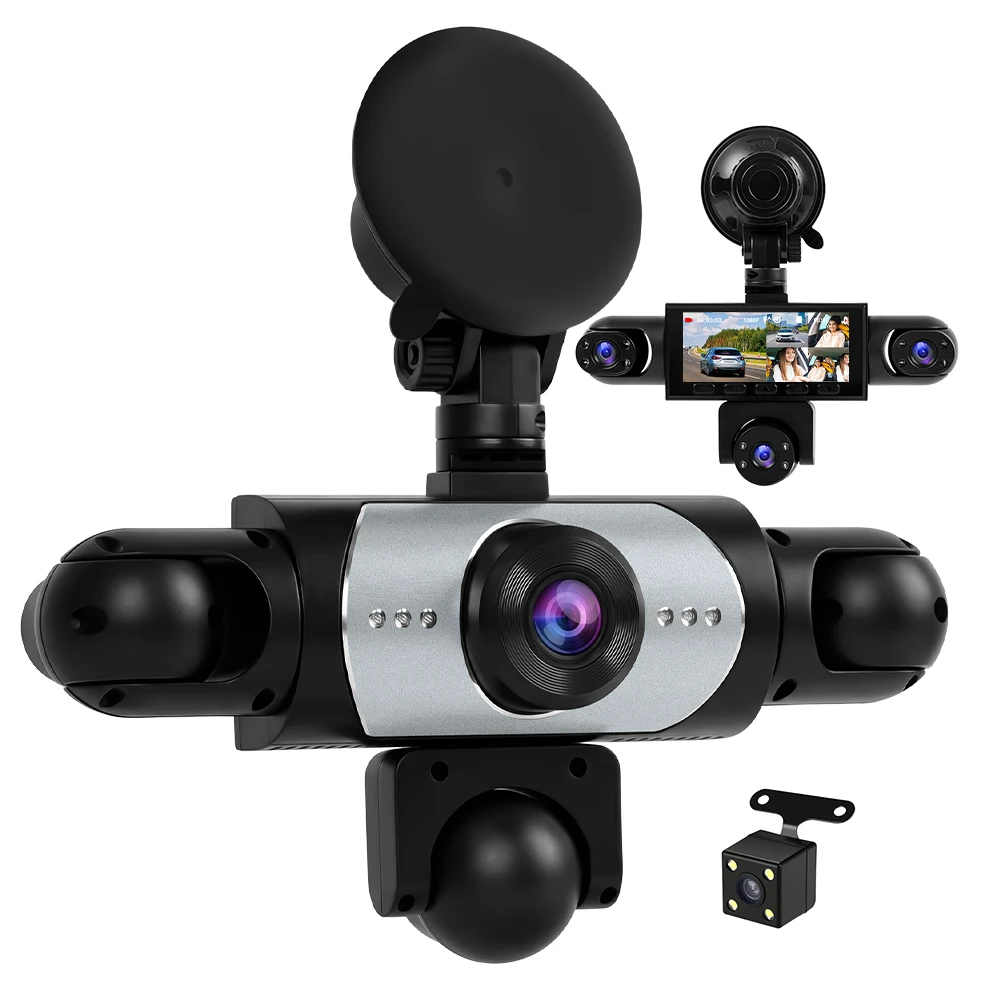 Podofo 3,16 Zoll 1080P Auto-Dashcam mit 5 HD-Linsen, ausgestattet mit 480P Kamera für den Innenraum links, rechts und Rückfahrkamera, Fahrzeug-Fahrtenschreiber