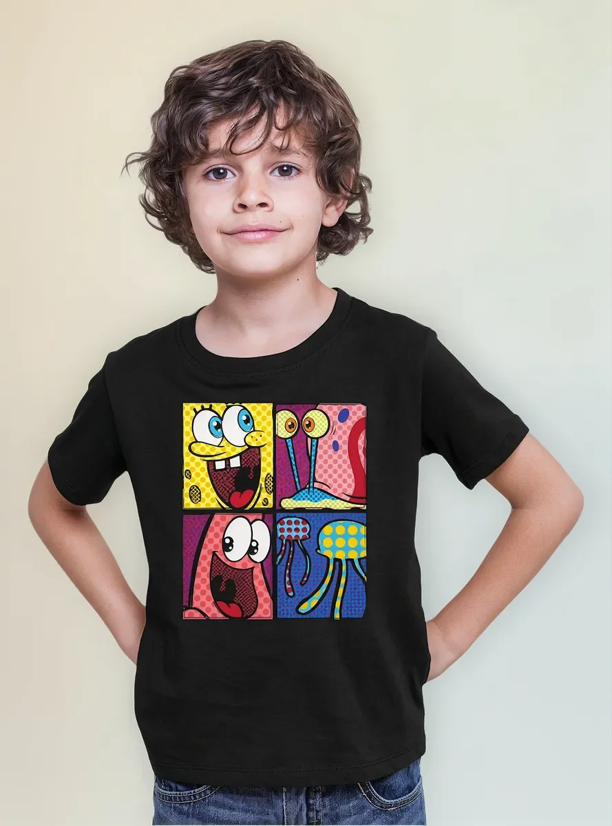 2026 Summer Fashion New Anime SpongeBob SquarePants and Pai Da Xing Pattern Outdoor Parent Child Outdoor Sports Cotton T-shirt