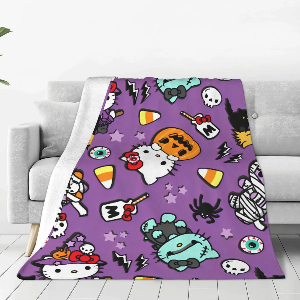 Super Soft BlanketBoy Girl Camping Hello Kitty Halloween 2024 Throw Blanket Flannel Bedspread For OutdoorNovelty Sofa Bed Cover