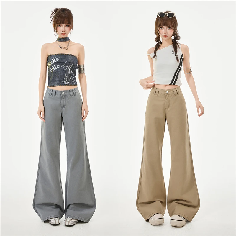 2026 Spring New Women's Lyocell Flare Casual Pants Cotton Legs Loose Fit Casual Slant Pockets Comfortable Breathable Trousers