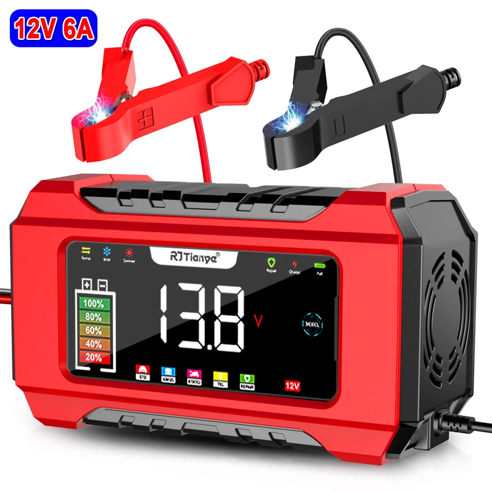 Car Battery Charger 12V 6A Smart Battery Charger  Desulfator Automotive LED Color Display Maintainer Truck Motorcycle Lawn Mower