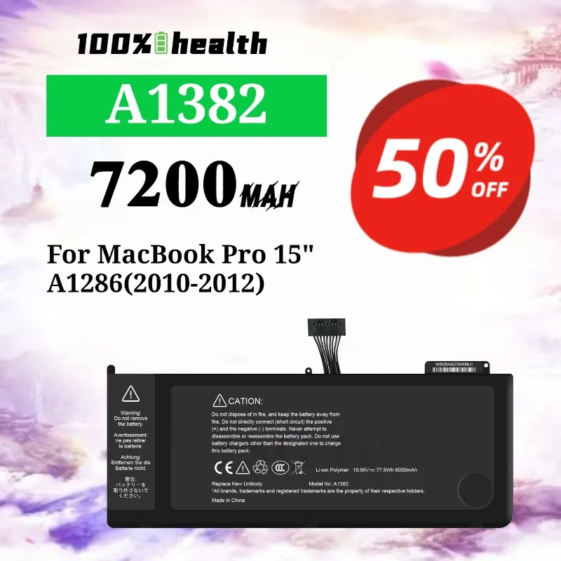 

A1382 7200mAh Laptop Battery for Apple MacBook Pro 15''/A1286 (2010-2012) Lithium Rechargeable Battery