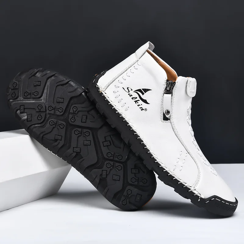 

Кожаная повседневная обувь ручной работы, новинка 2025 года, мужские кроссовки, мужская обувь на плоской подошве, кожаные ботинки на молнии, мужские ботильоны, большие размеры 38-48