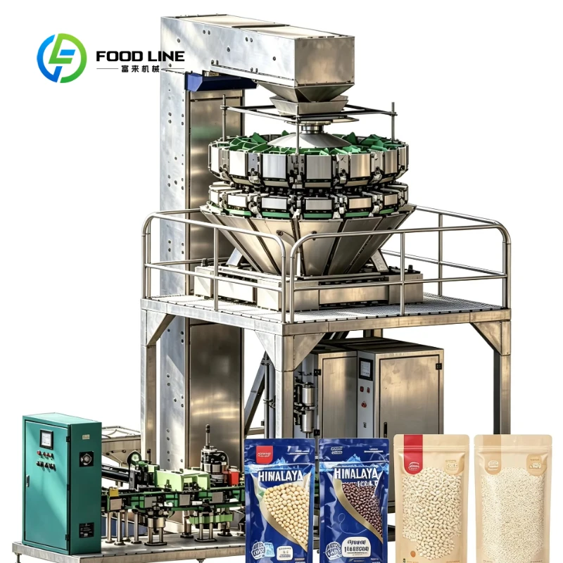 Customized Automatic Vacuum Packaging Equipment Rotary Premade Pouch Packing Machine with Feeding Elevator for Grain Nuts Beans