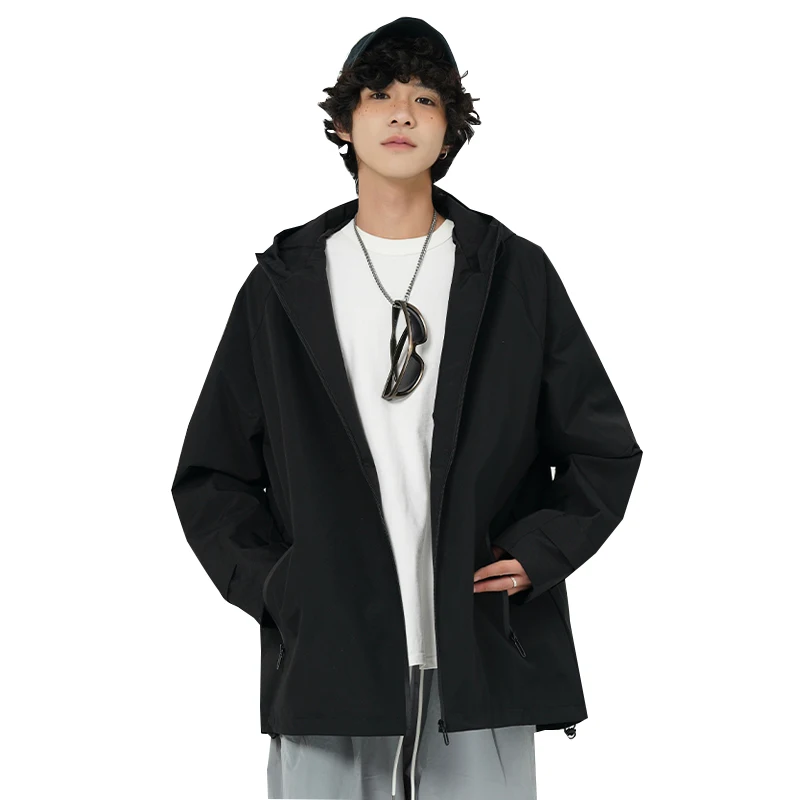 

Trendy Men's Hooded Jacket Spring-Autumn Loose-Fit Solid Color Design Casual Windbreaker Outerwear Style Versatile Men's Top