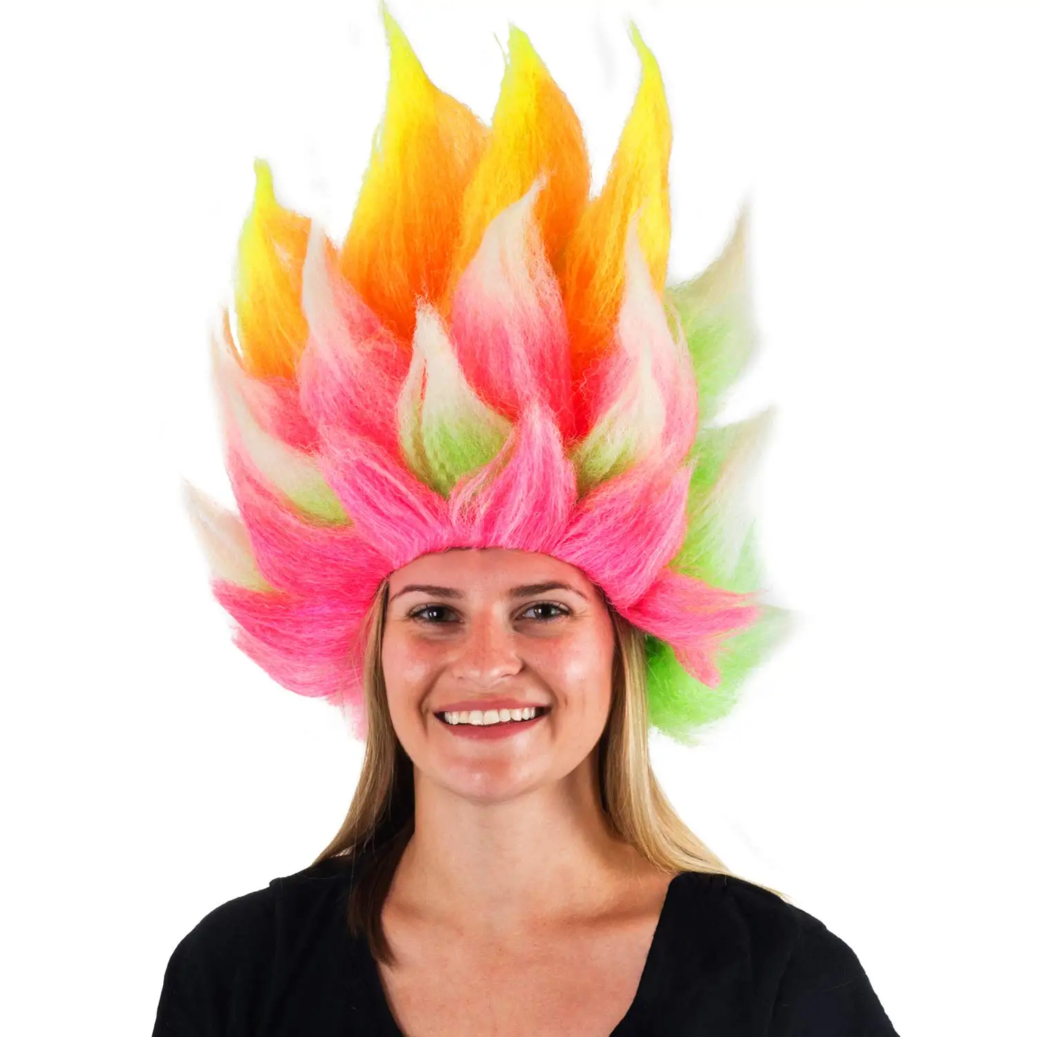 

Хэллоуин Синтетические забавные шляпы для вечеринок Парик из волос радужного тролля - Парики 80-х годов, Красочный парик с огнестой колючей, вечеринка, волосы COS