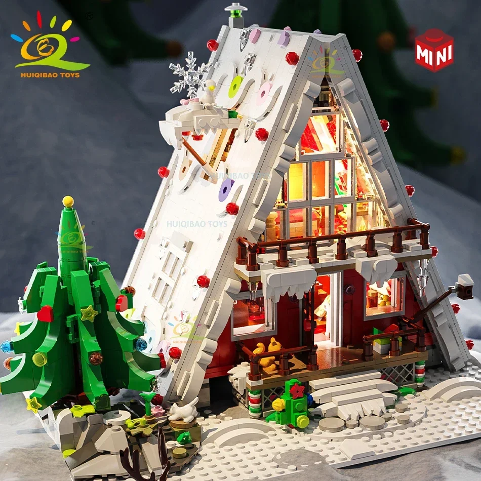 HUIQIBAO natale MINI babbo natale casa modello Building Blocks bambini capodanno fai da te Set esclusivi giocattoli da cabina per mattoni per adulti