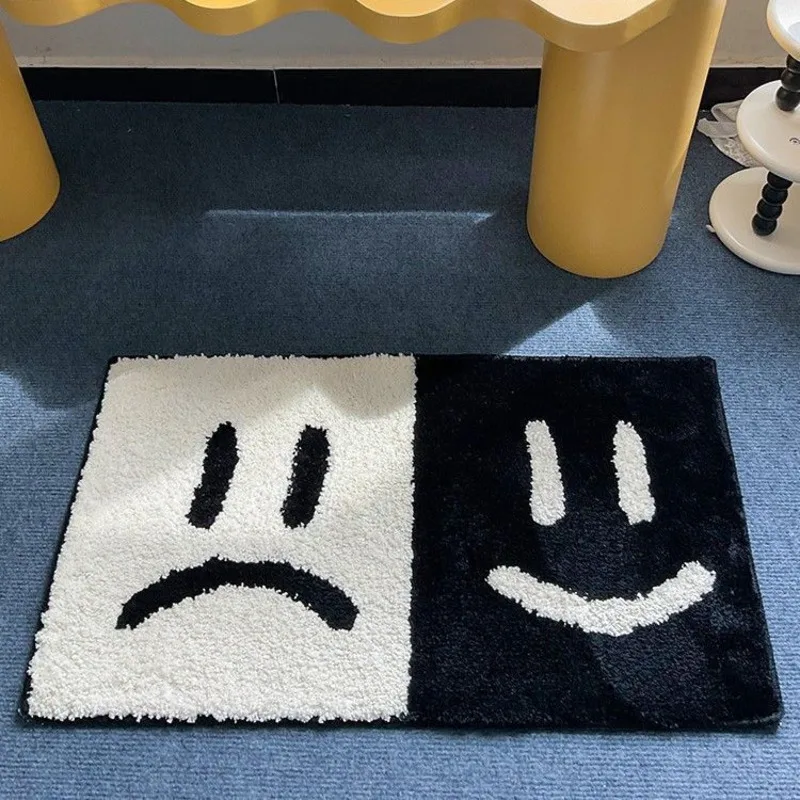 Flocked Bath Mat Absorbent Non Slip Plush Floor Rug Bathroom Black White Face Carpet Quick Drying