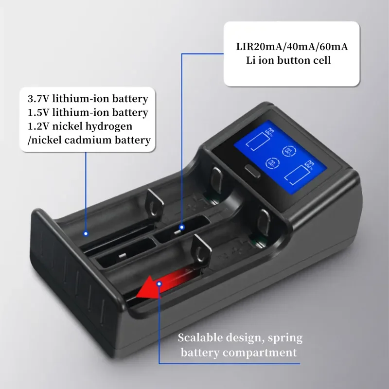 New 2032 2450 Rechargeable Battery Charger Compatible Charge Rechargable AA AAA 1.2V Ni-MH 3.7v Lithium ion Batteries USB Port