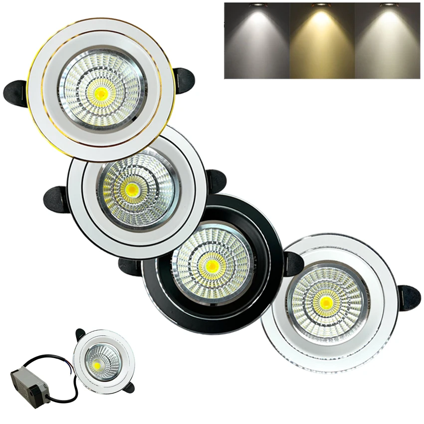 

6W 3 Colors in 1 Recessed Ceiling LED COB Spot Light DownLight White Silver Black Indoor Lighting Fixture Home Kicthen Decor