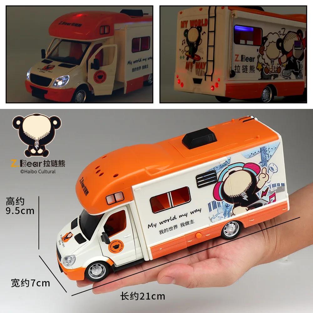 

B465 Children's Toy gifts, Large Cartoon RV Camping Toy Car Sound And light Rebound Door Alloy Car Model Toy