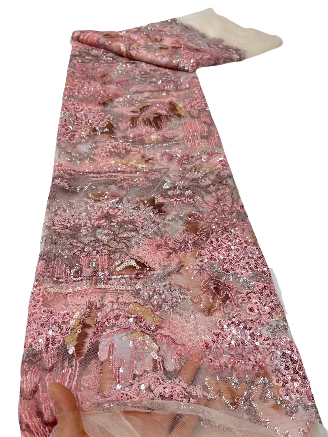5Yards 2025 Latest High Quality Elegant Mixed COlors Embroidered Sequin Lace Fabric for Wedding Evening Dresses NN5175_R