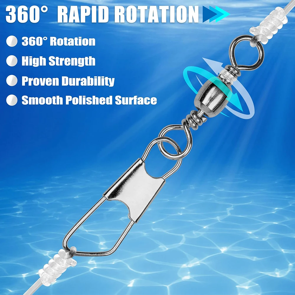100pcs Fishing Swivels Snaps Kit Barrel Swivels with Safety Snaps High Strength Interlock Snaps Fishing Tackle Accessories