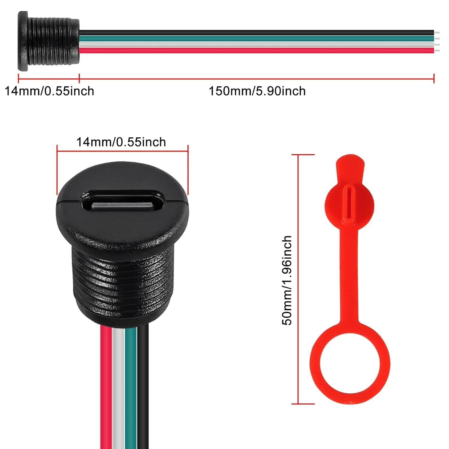 8 قطعة Type-C أنثى الهيكل 4Pin Type-C أنثى موصل مقبس مقاوم للماء جاك أنثى شحن ميناء 3A USB-C شاحن التوصيل المقبس