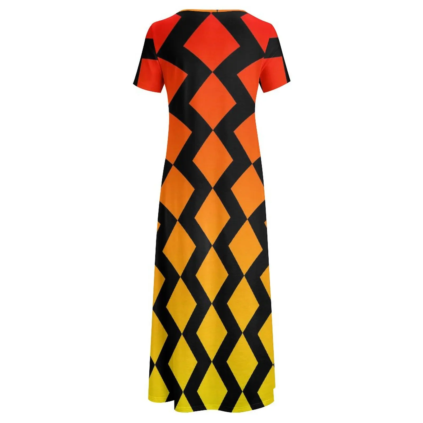 Abito Ombre da rosso a giallo Zig Zag Abito maxi carino Abbigliamento da strada Abiti lunghi da spiaggia Boho Abiti da donna a maniche corte di grandi dimensioni