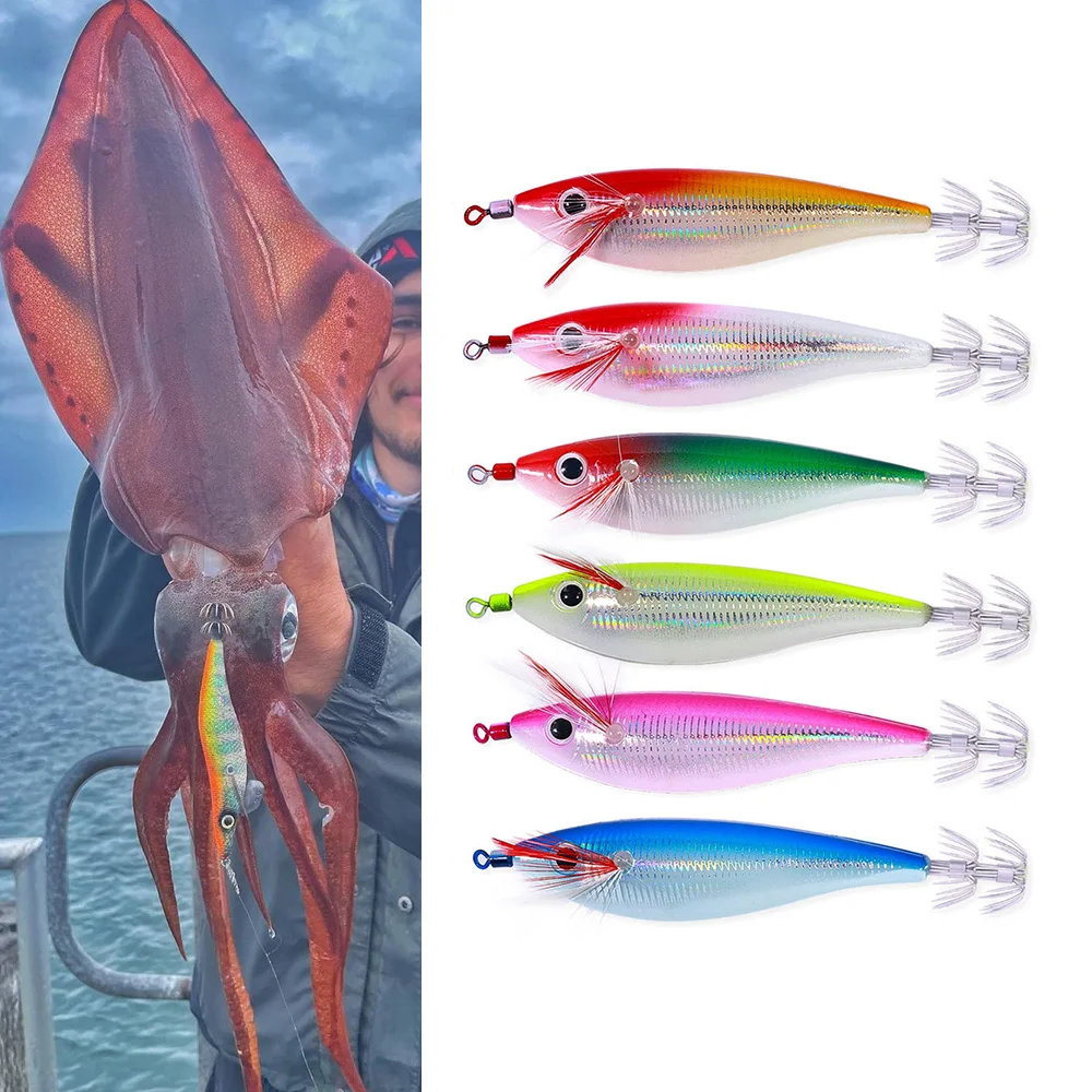 New Eging Squid Jigging Wood Shrimp Hooks Luminous Octopus Bait 10cm 10g Cuttlefish Jigs Lures Saltwater Fishing Artificial Bait