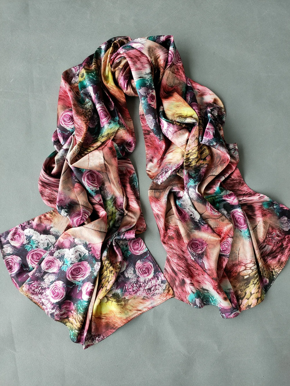 BYSIFA| New Purple Pink Silk Scarf Shawl Femmes Foulard Spring Fall Neck Head Scarf China Roses Double Faces Long Scarves Hijabs