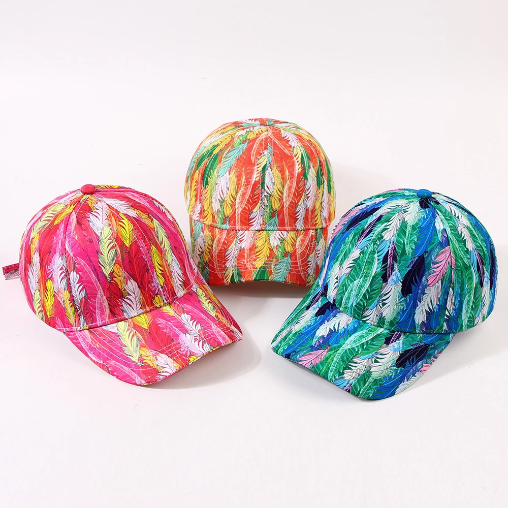 Baseball Cap Women Outdoor Sunscreen Snapback New Casual Dance Spring Summer Feather Graffiti Sun Hat Caps For Men Women Unisex