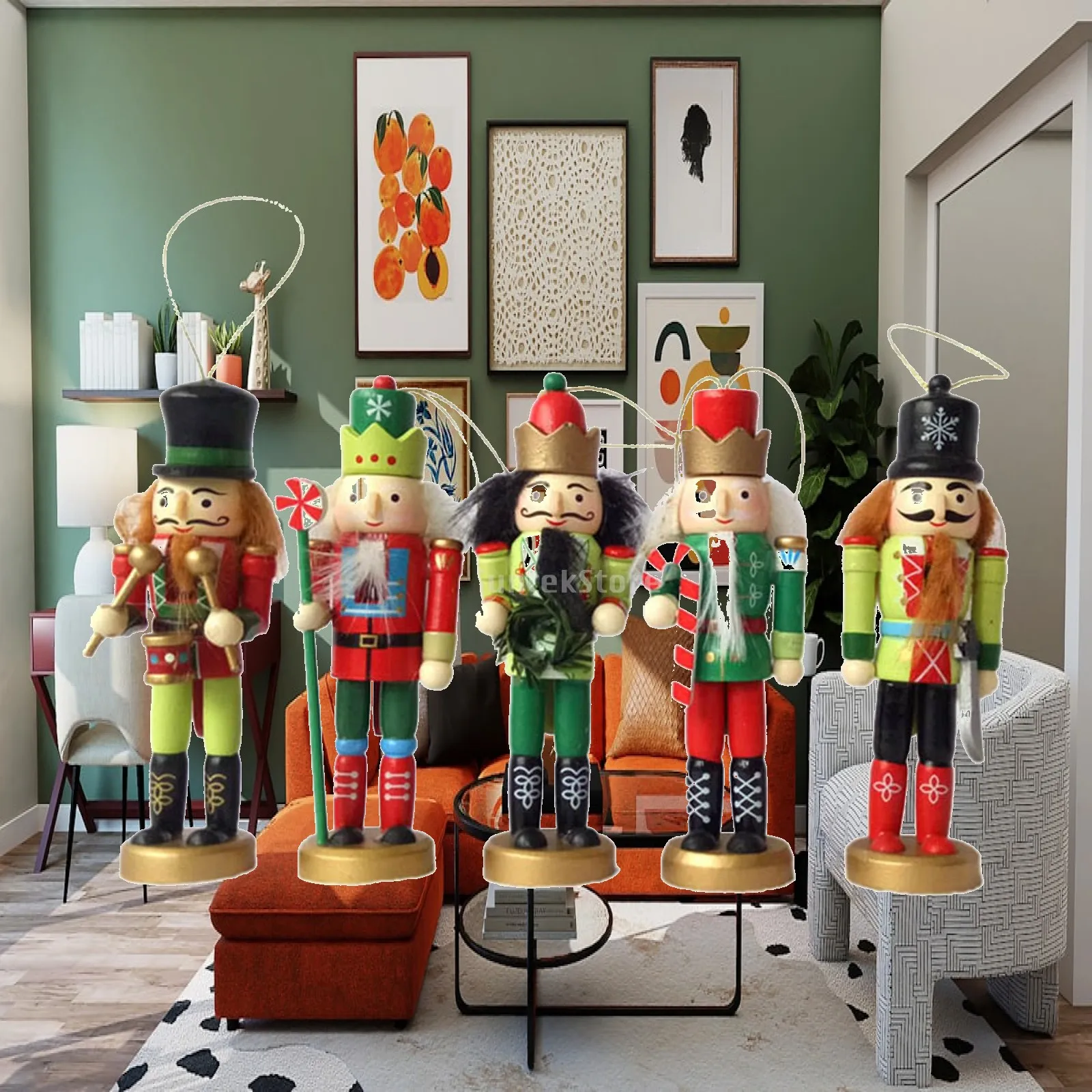 5 Pieces Christmas Nutcracker Ornaments Christmas Decoration Puppet Statues Figures Nutcracker Figurines for Xmas Tree Office