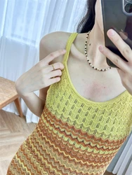 Sleeveless long skirt French gradient camisole knitted dress 2024 summer new style sunset glow seaside vacation gentle style