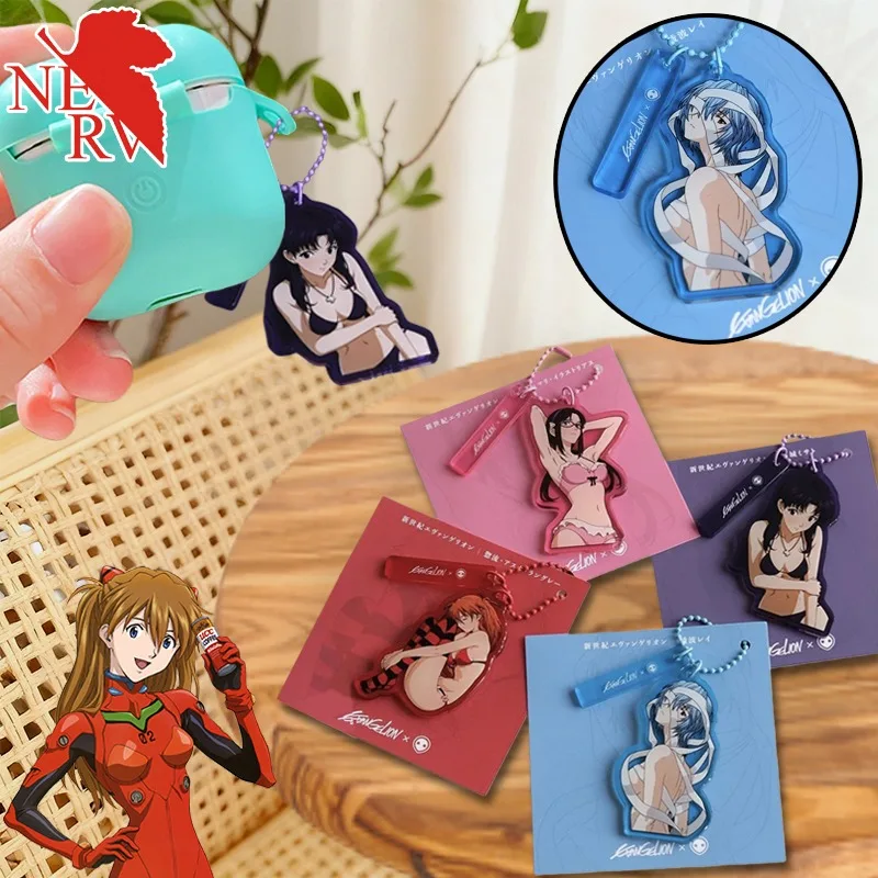 Evangelion Asuka funda para auriculares colgante llaveros Anime Ayanami Rei mochila encanto decoración Katsuragi Misato llavero regalos