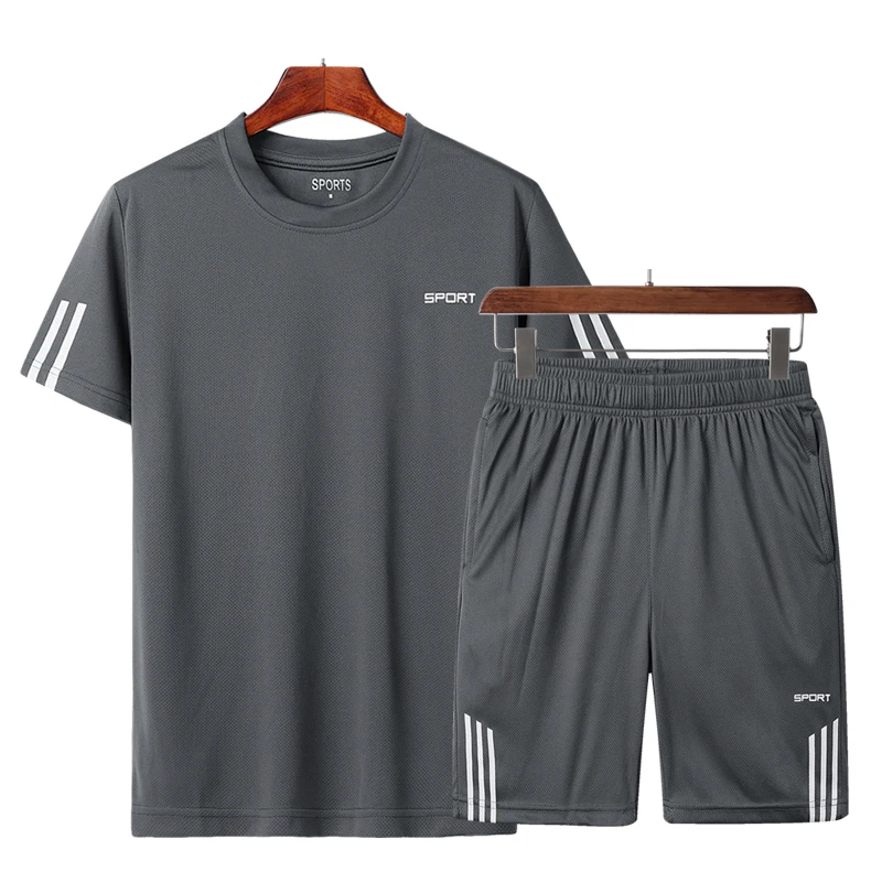 Traje deportivo transpirable de manga corta para hombre, Camiseta holgada de secado rápido, pantalones de un cuarto, traje informal para correr, Verano