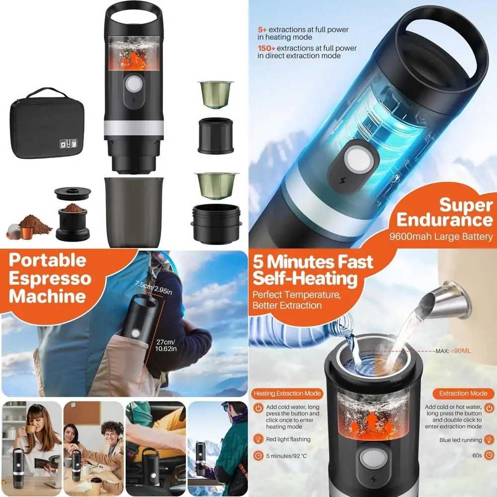 FUNYKICH Máquina de café expreso eléctrica portátil con bolsa de transporte al aire libre, cafetera de viaje para coche para acampar, autocalentable con EE. UU.