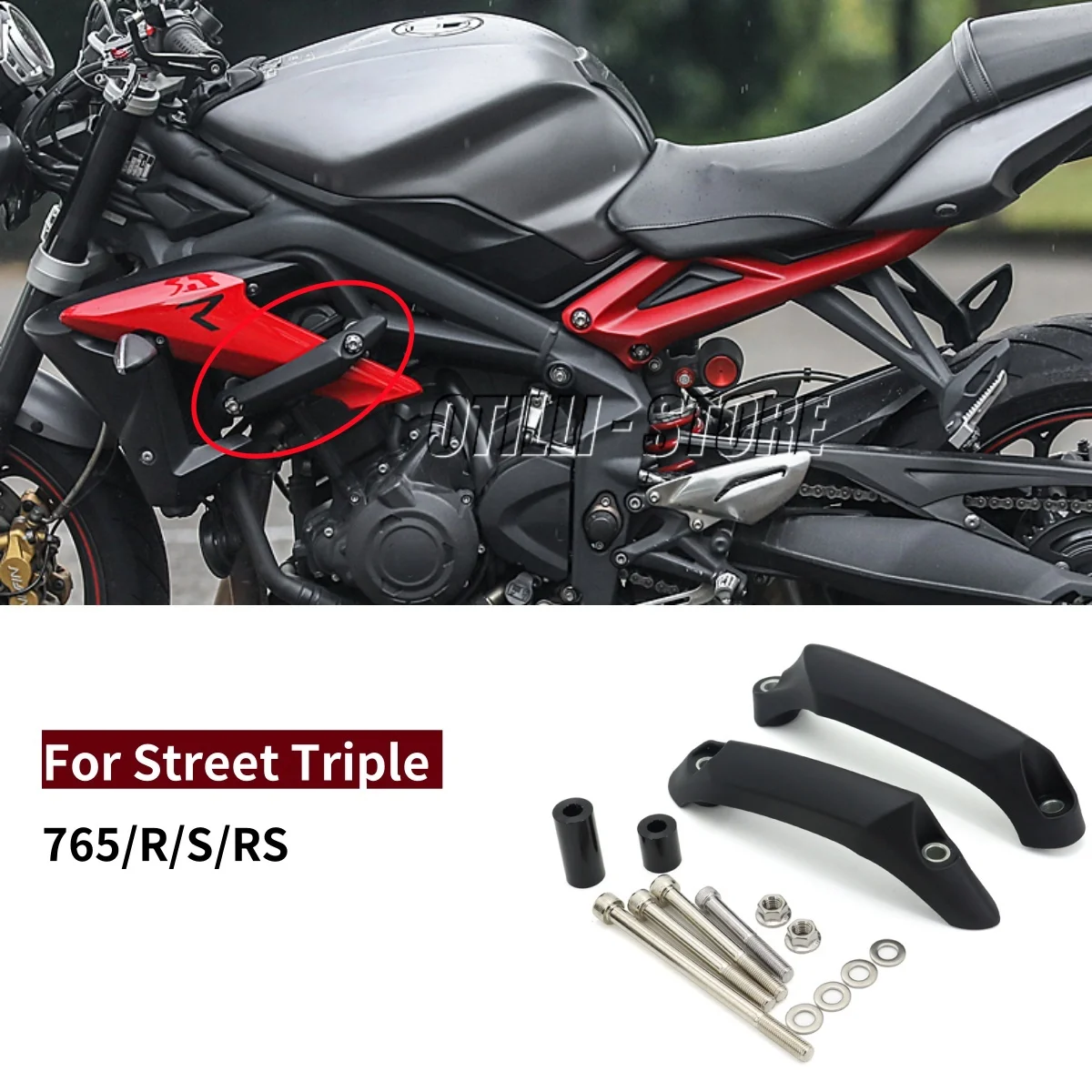 

Для STREET TRIPLE 675 675R мотоциклетные аварийные накладки, ползунки для рамы, защита двигателя, защита от падения, подходит для Street Triple 765 R/S/RS