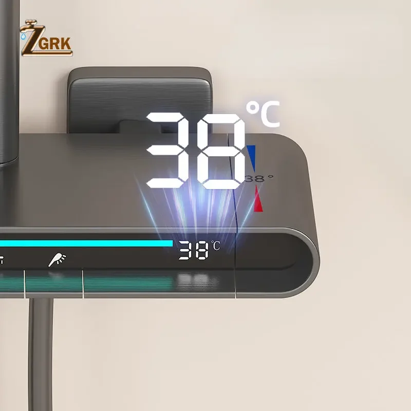 Imagem -03 - Conjunto de Chuveiro de Temperatura Constante Luz Atmosfera Inteligente Chuveiro Pressurizado Banheiro Branco Pistola Cinza Torneira do Chuveiro de Latão