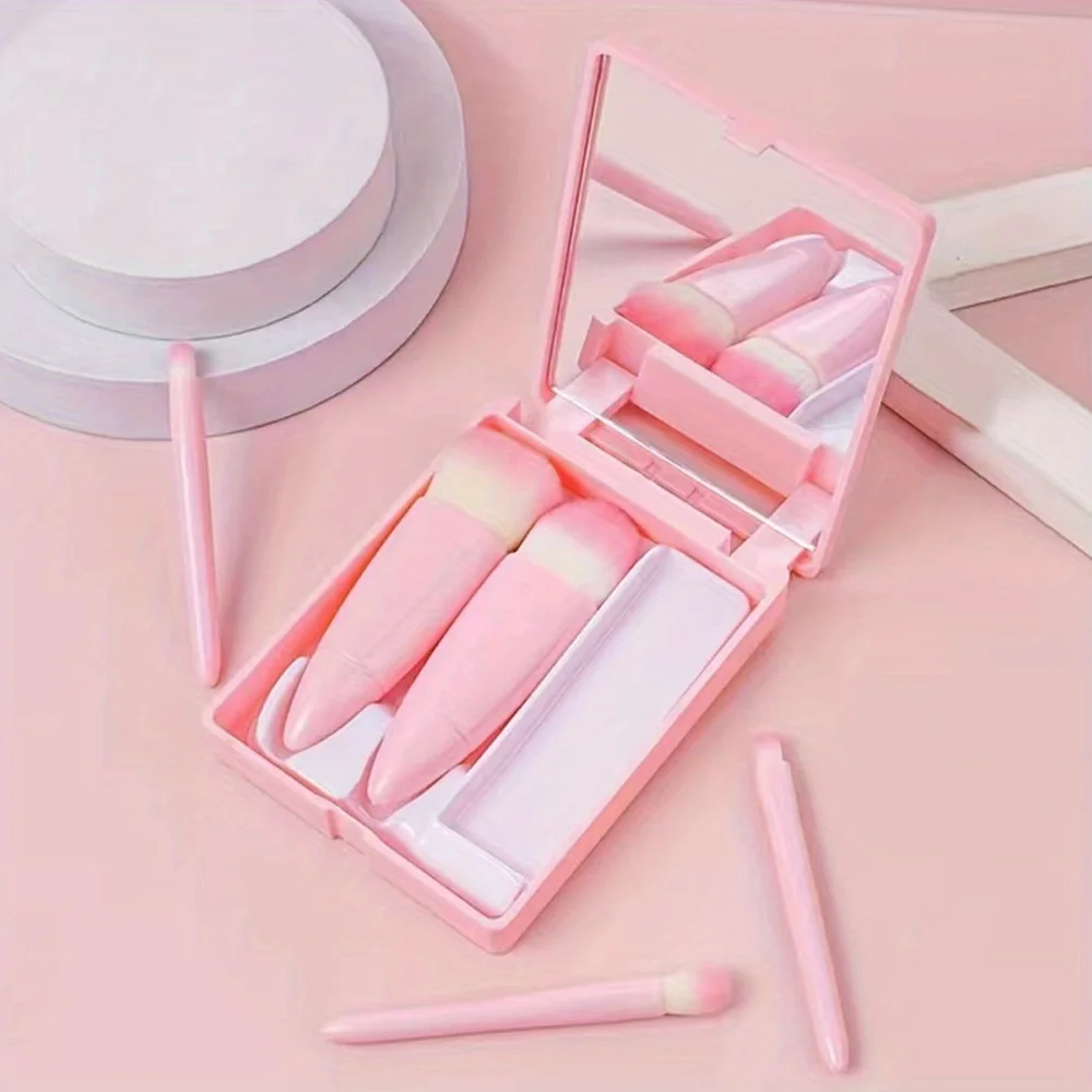 Set di pennelli per trucco occhi da 5 pezzi Strumento multifunzionale per trucco per capelli morbidi con specchio Scatola di immagazzinaggio durevole di alta bellezza Modello Ramadan