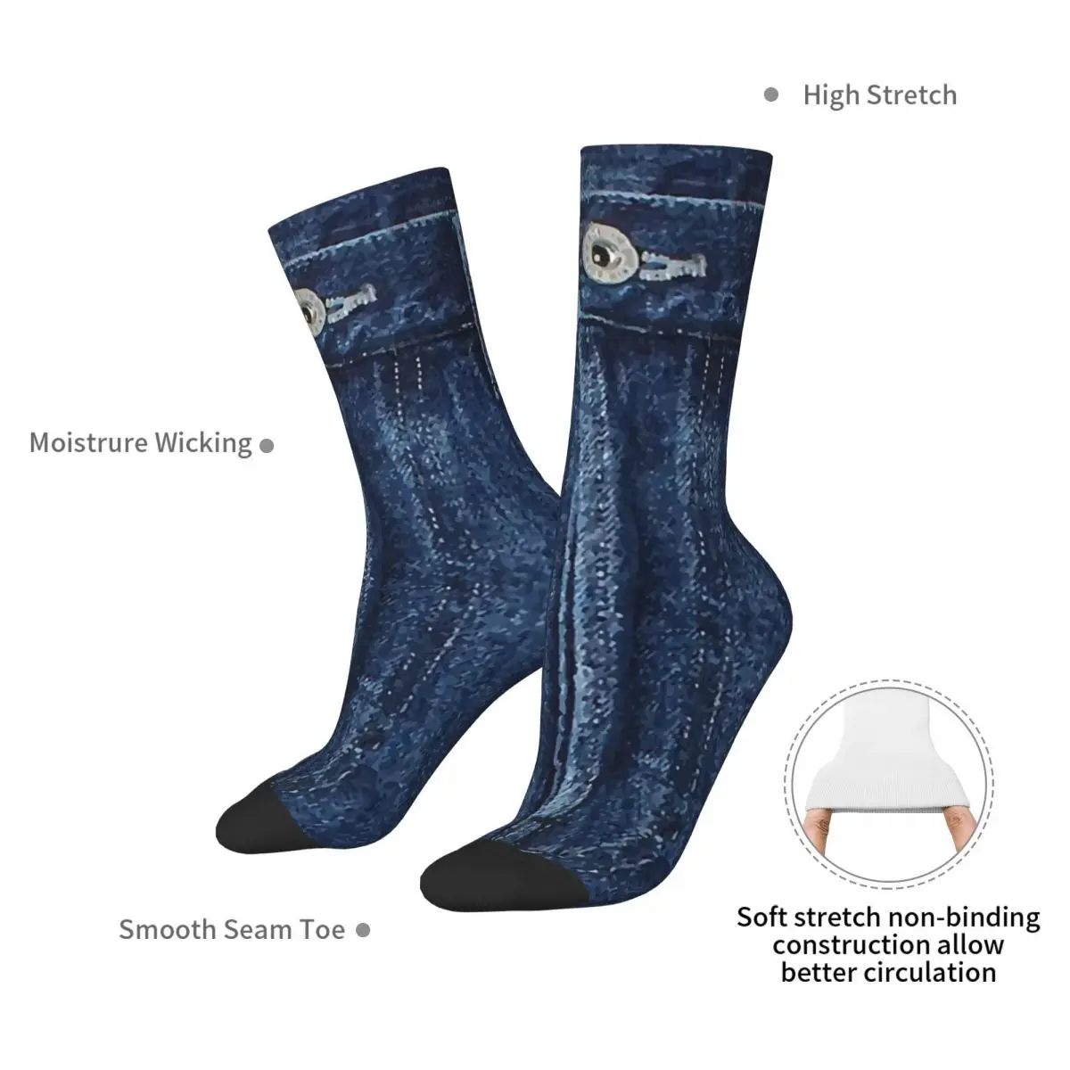 Blue Denim Classic Jeans Texture Socks Harajuku Super Soft Stockings All Season Long Socks Accessories for Man's Woman's Gifts