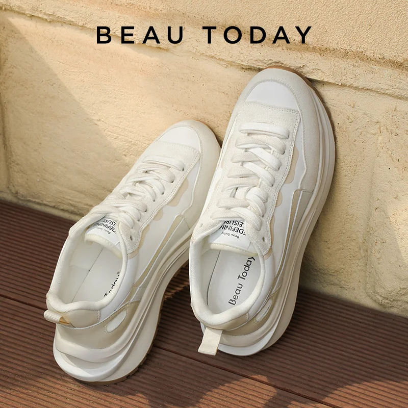 BEAUTODAY Casual Sneakers Women Cow Suede Leather Patchwork Lace-Up Round Toe Tennis Ladies Sports Shoes A29439