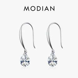 MODIAN Mode Sprankelende Haak Oorbellen 925 Sterling Zilver Glanzende CZ Water Drop Sway Dangle Oorbellen Voor Vrouwen Fijne Sieraden