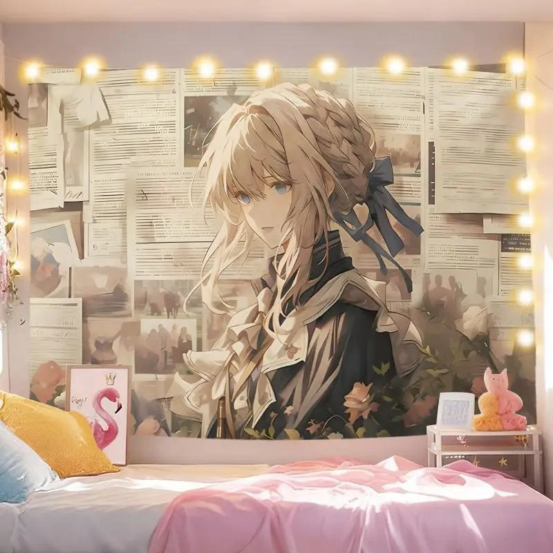 VIKAMA Classic Violet Evergarden Anime Tapestry, Lightweight Wall Hanging, Decor for Dorm Bedroom Living Room