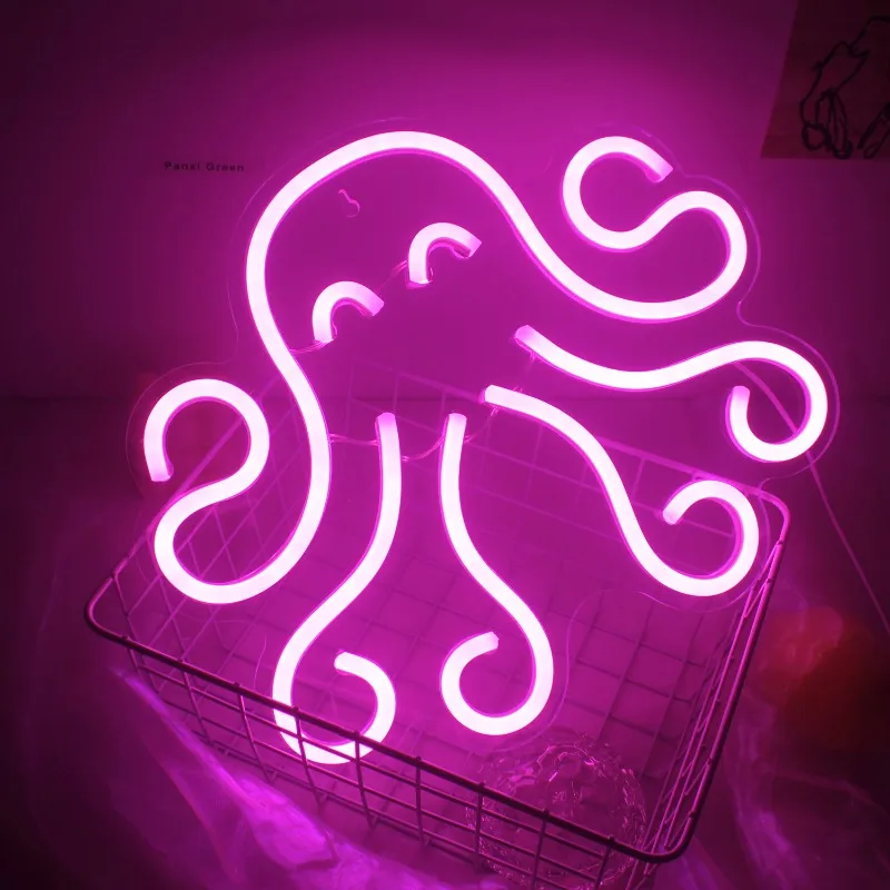 Octopus New Neon Signs Ocean Display Room LED Neon Light USB Powered Acrylic Wall Decoration for Kids Bedroom Boys Room Playroom