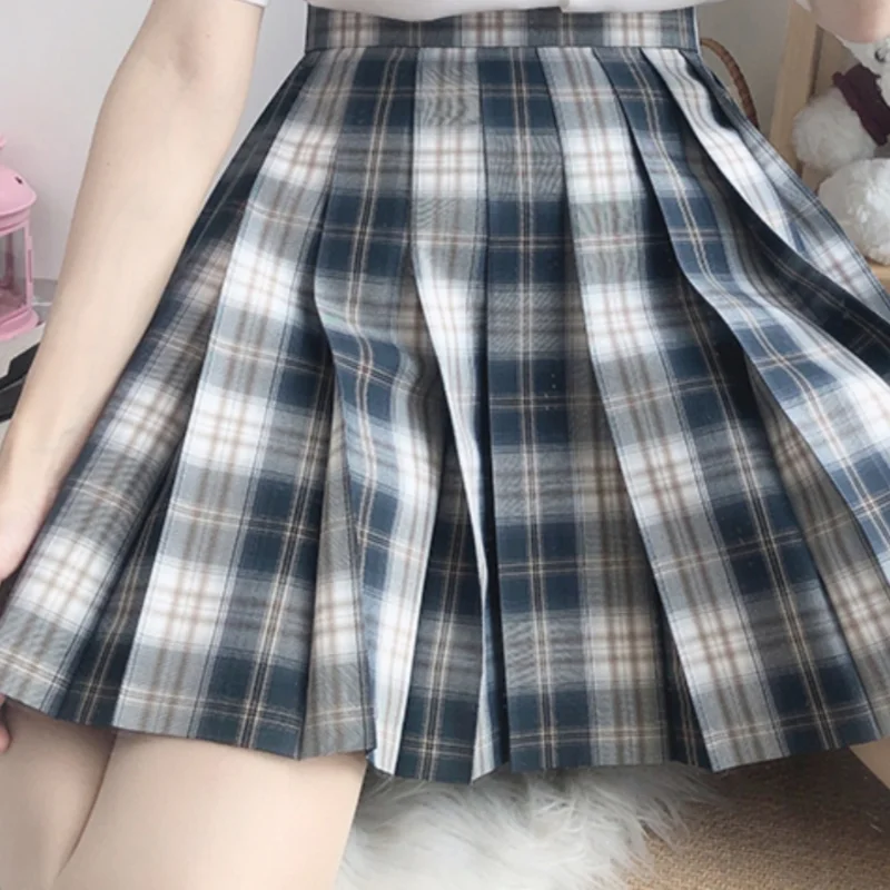 Spring Summer Japanese JK Uniform Preppy Style Black Plaid A-Line High Waist Slimming All-Matching Mini Pleated Skirt For Girls