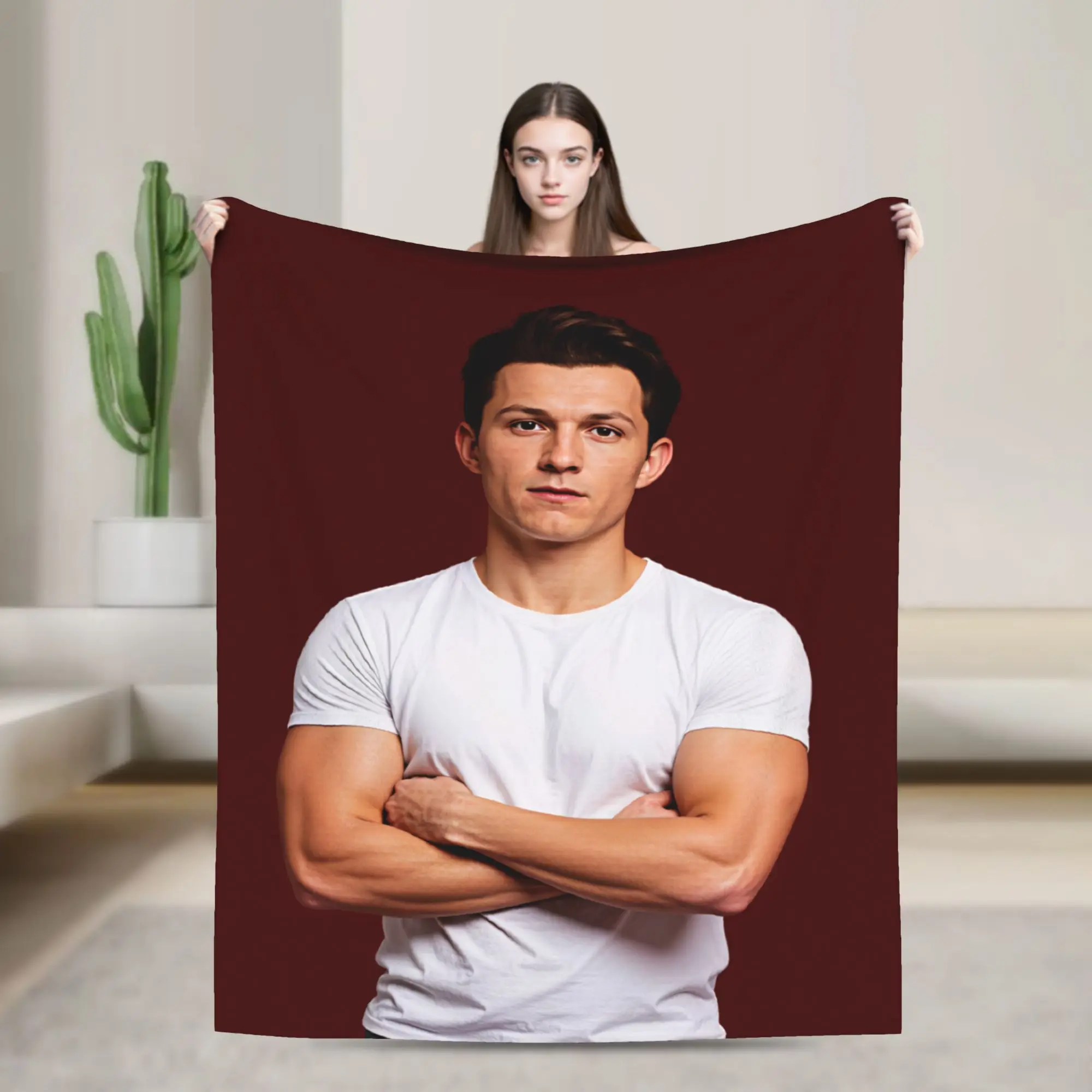 Tom Holland White T Shirt Pose Soft Comfy Blankets  Novelty Travel Throw Blanket Couch Chair Flannel Bedspread Sofa Bed Cover