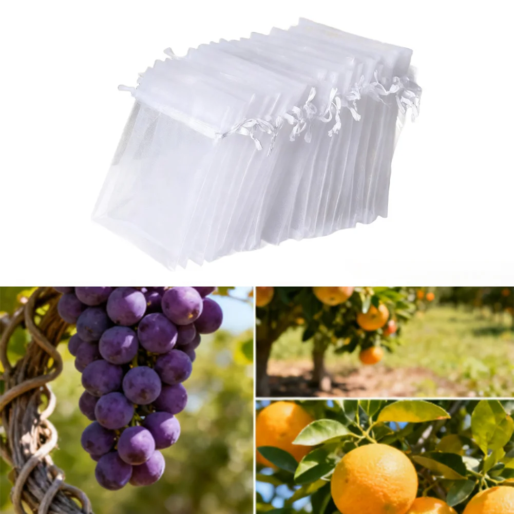 100 Pack Reusable Fruit Protection Bags Breathable Mesh Drawstring Pouches 7x9cm For Grapes Figs Bird Barrier Garden Care