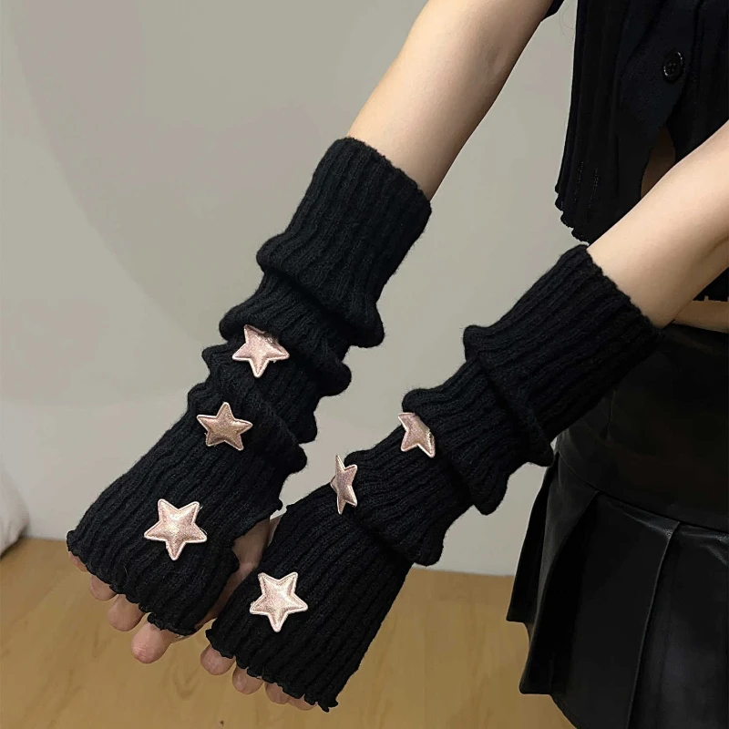 Новинка 2023 года, перчатки JK с открытыми пальцами, рукава со звездами, милая и милая пряжа для девочек, вязаные носки со звездами