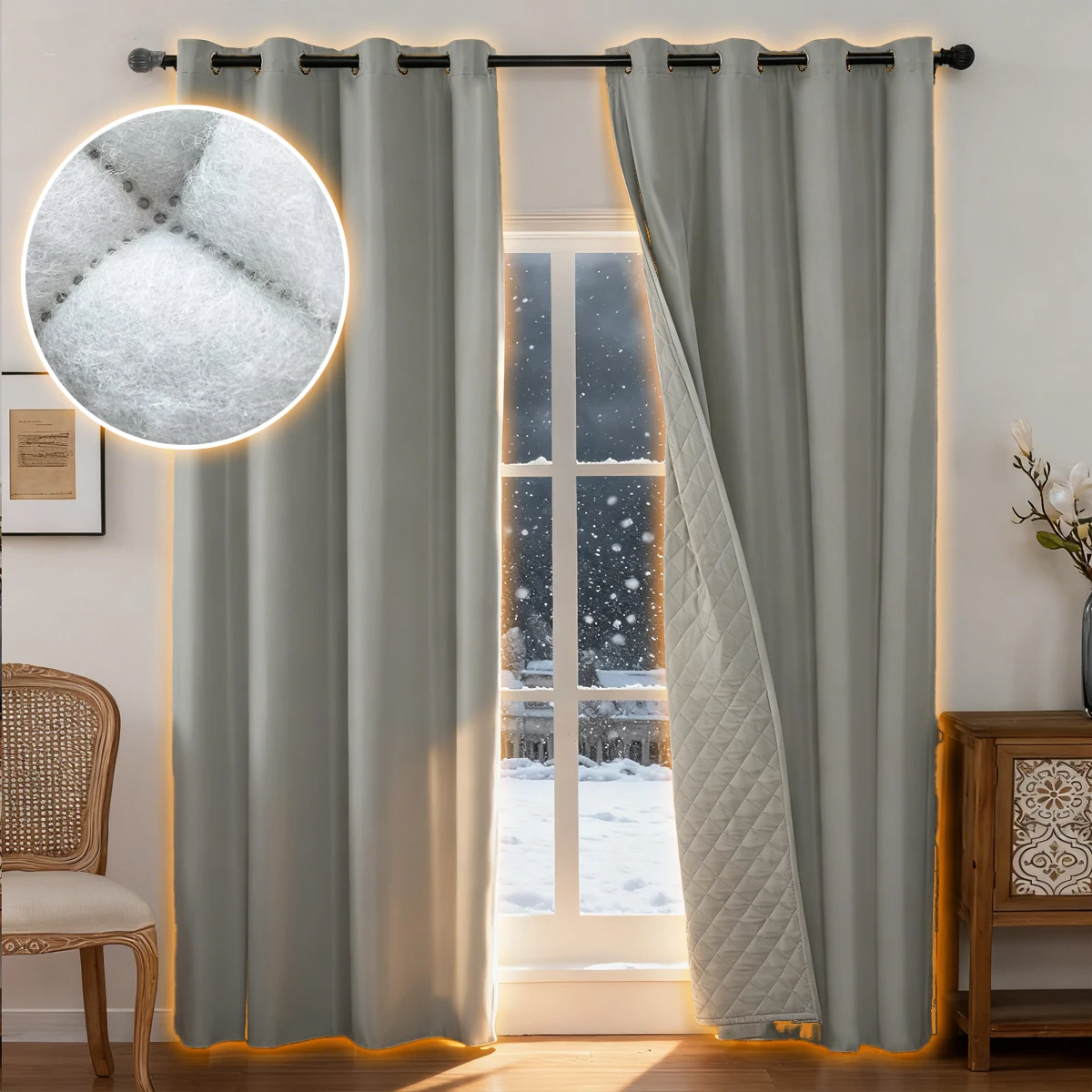 

2026 Winter Thick Curtains for Bedroom Living Room Windproof Sandwich Cotton Thermal Insulation Blackout Winter Curtain Custom