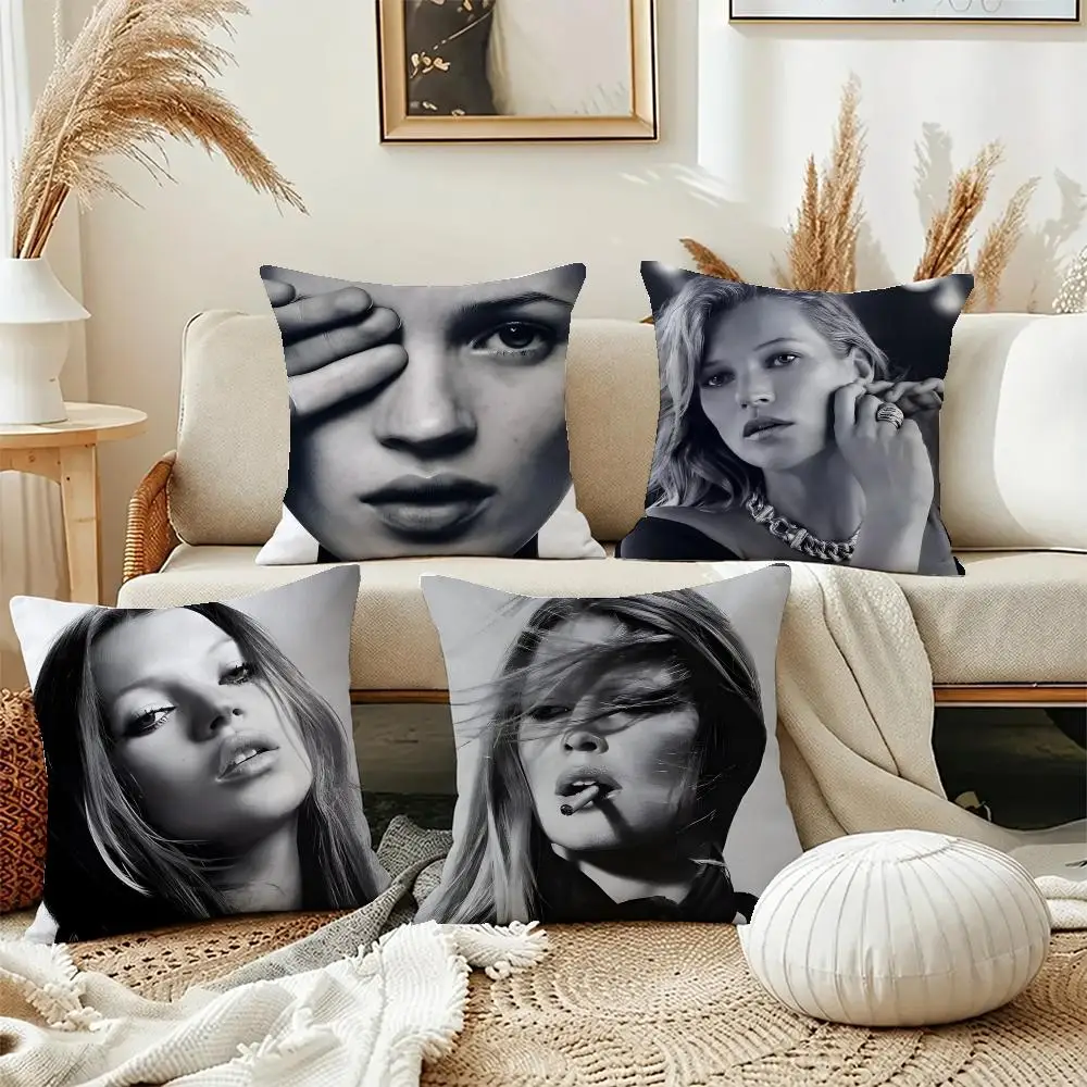 K-Kate Moss Fashion Cushion Cover Short Plush Soft Double-Sided Printing Pillow Case Cozy Sofa Bedroom Home Decor Gift