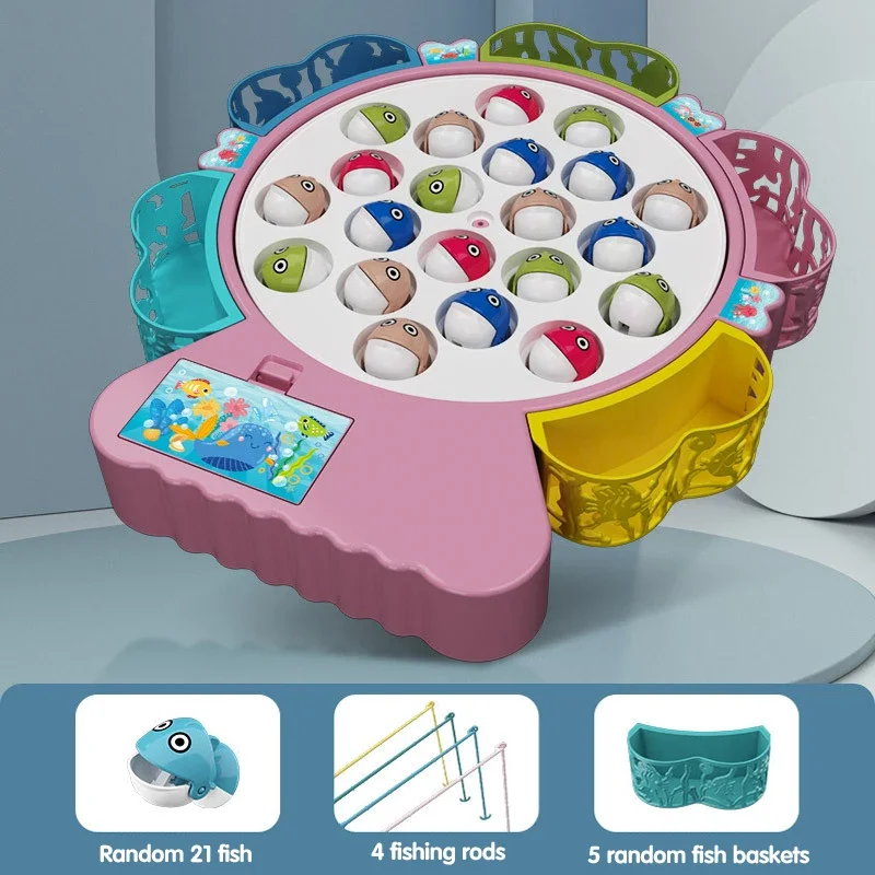 Kids Electric Fishing Toys for Kids Sport Puzzle Educational Music Rotating Fish Plate Toys Boys Girls Games for Children Gifts