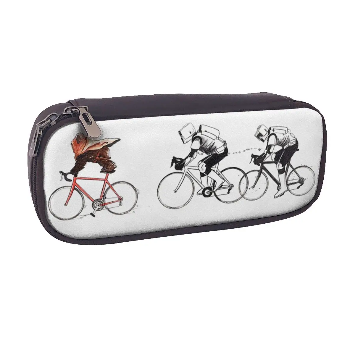 Ewok Bicycle Chase Classic Leather Pencil Case for Boys Girls Gifts Pen Box Pencil Bag Stationery Supplies Pen Holder Bag