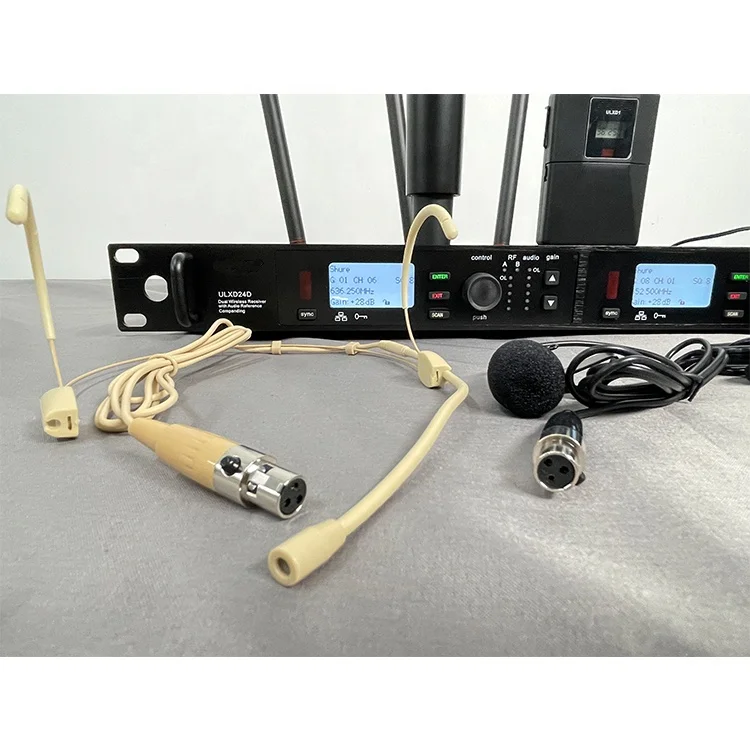ULXD24D Professional Wireless Microphone 2 Channels Handheld Mic Headset and Lavalier Wireless Mic for Stage Singing