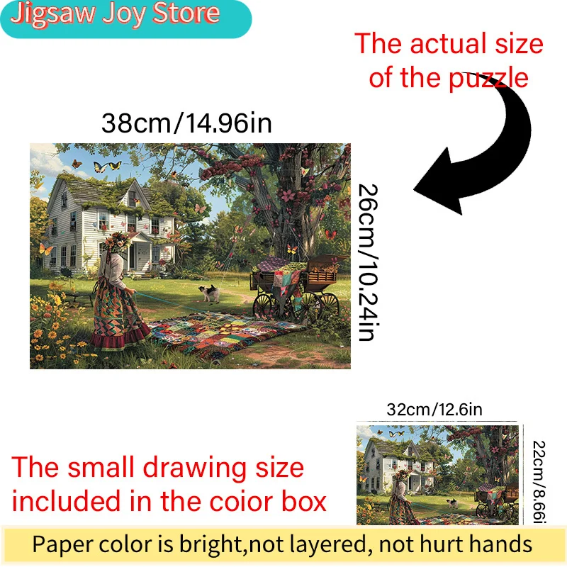 女の子が犬を連れて歩いているデザインの大人用ミニパズルの箱 - 傷つきにくい、挑戦的、大人、家族に適しています