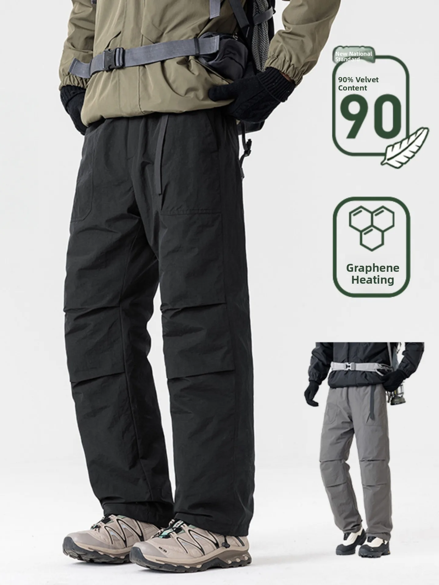 

Thiened aphene down Sports Casual Pants Men's Autumn Winter Skiing Snowboarding Thiened Casual Pants Loose Straight Leg