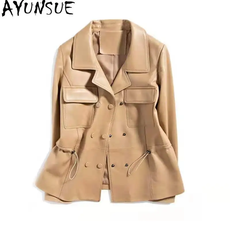 AYUNSUE Genuino Giacca di Pelle Delle Donne 2025 Vera Pelle di Pecora Moto Cappotto Delle Donne Vestiti di Autunno Nuovo in Capispalla Jaqueta De Couro